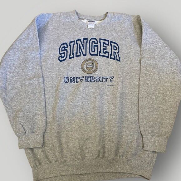 Singer University Crewneck Sweatshirt Mens Large‎ Grey Vintage Casual Gildan - Picture 1 of 14